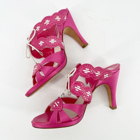 Dior Fuchsia Pink Leather Satin CD Bow Detail Block Heel Mule Slide Sandal EU 37 - Picture 4 of 14
